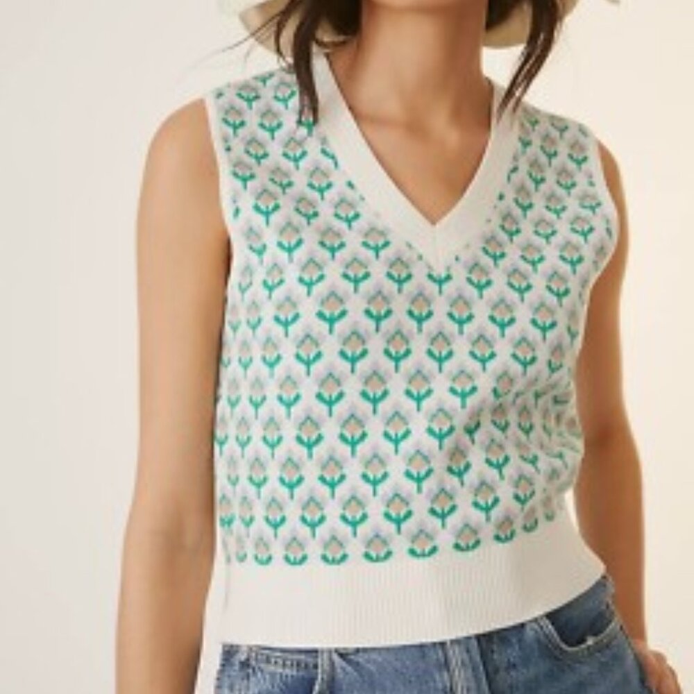 Anthropologie Maeve Floral Patterned Sleeveless Sweater XXSP NWT